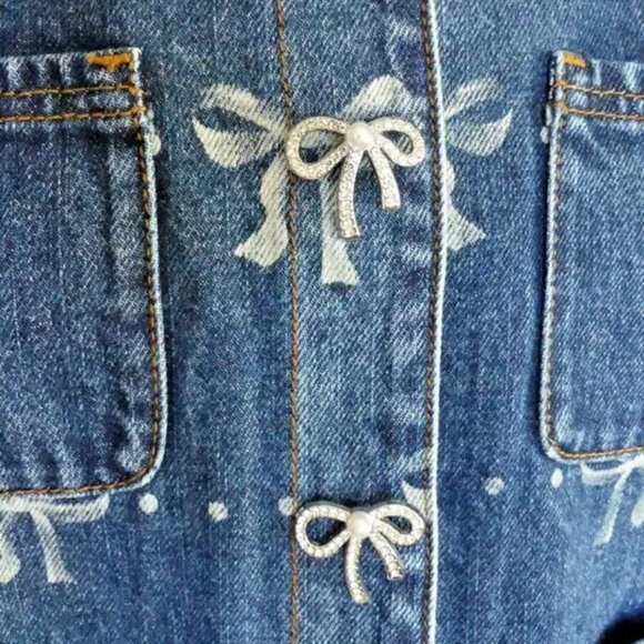 Self Portrait Blue Bow Print Embellished Cropped ShortJacket USA Size 10 - Picture 9 of 15